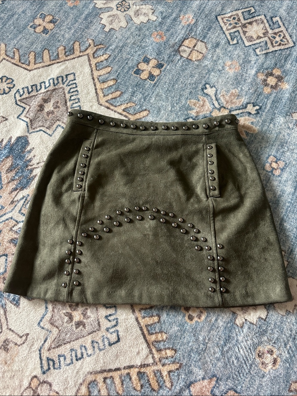 Promesa Olive Green Studded Mini Skirt